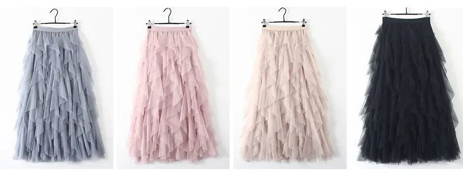 Women&#39;s Tutu Tulle Maxi Skirt: Cute High-Waist Pleated Fashion in Pink for 2024