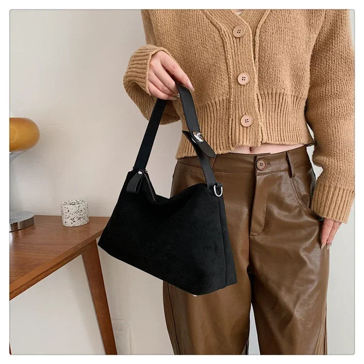 Suede Zipper Shoulder Bags - Fashionable Versatile Pillow Crossbody Bags for Women