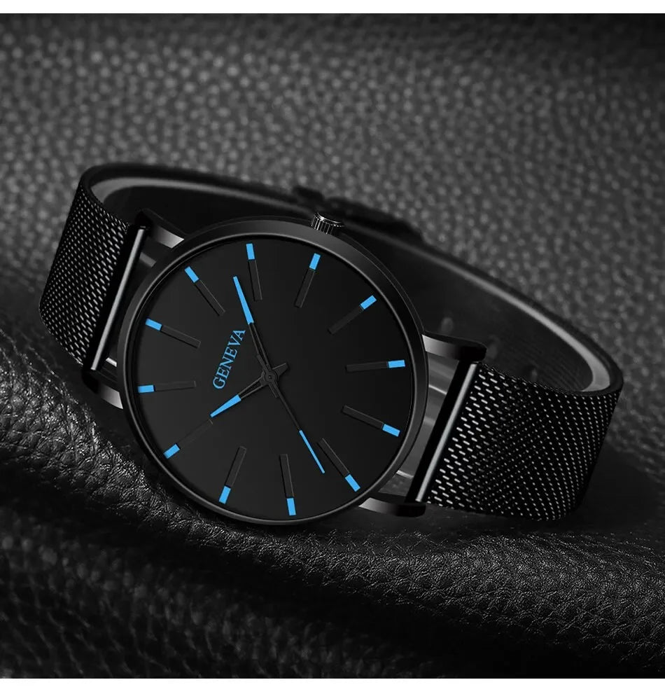 Minimalist Ultra-Thin Men&#39;s Quartz Watch – Stainless Steel Mesh Strap for Business &amp; Casual Style