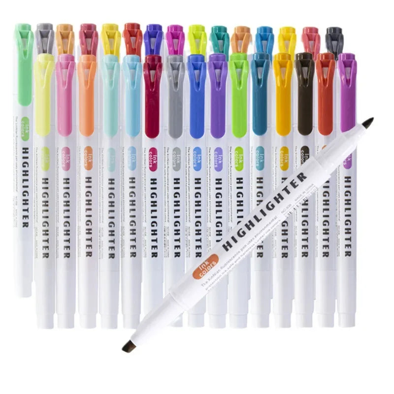 Double-Headed Highlighter Pen Set - 5/15/25 Colors for School and Office