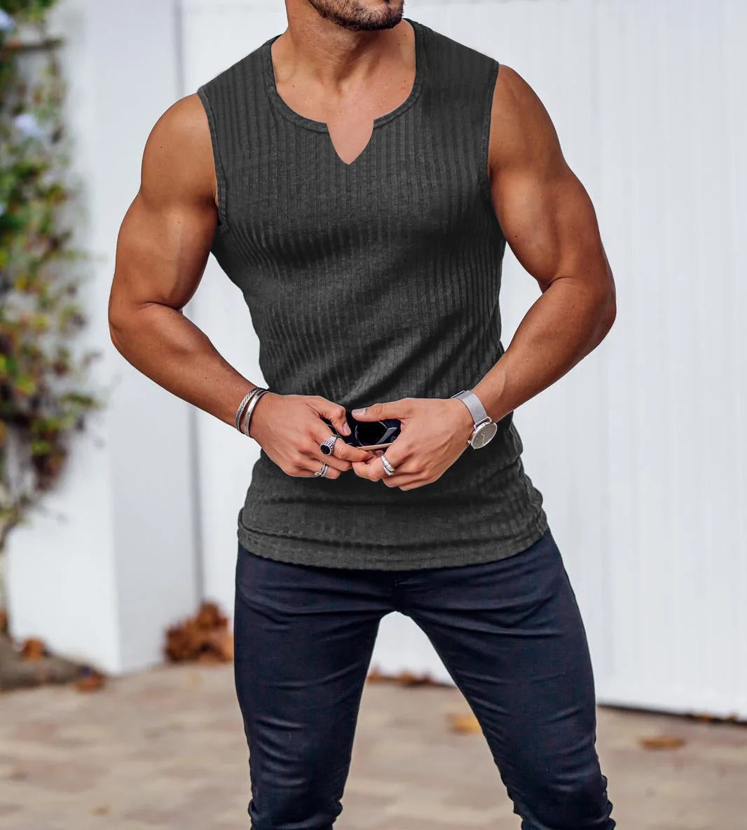 Summer new men V-neck Vest gym Tank top Men Fitness sleeveless shirt Exercise Sports Undershirt Gyms train vest