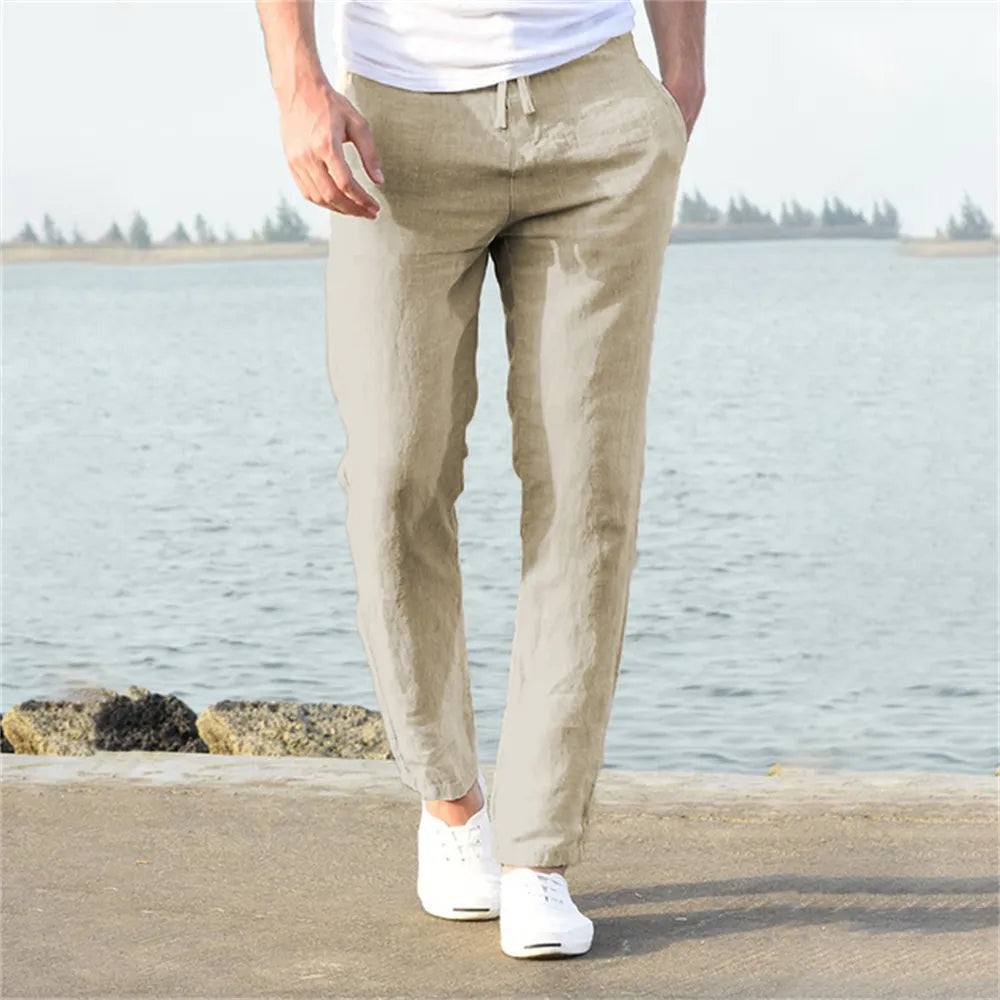 2023 Men&#39;s Cotton Linen Pants Male Autumn New Breathable Solid Color Linen Trousers Fitness Streetwear S-3XL