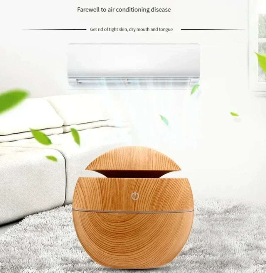 USB Ultrasonic Cool Mist Humidifier - Wood Grain Essential Oil Diffuser &amp; Purifier