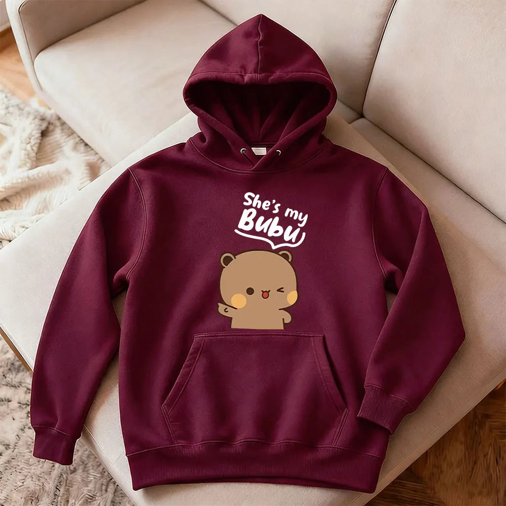 Bubu Dudu Bear Matching Couple Hoodies for Men and Women, Cute His and Hers Pullover Sweatshirts, Casual Fall Winter Outfit