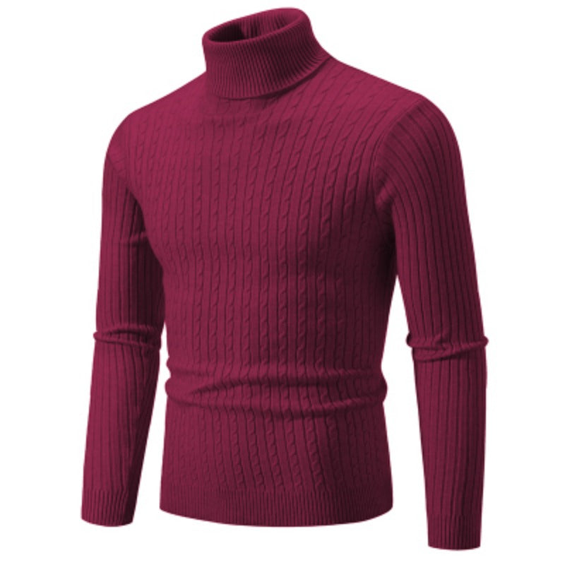 New Men&#39;s High Neck Sweater Solid Color Pullover Knitted Warm Casual Turtleneck Sweatwear Woolen Mens Winter Outdoor Tops