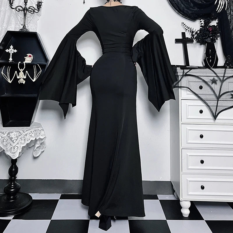 Women&#39;s Gothic Bat Sleeve Mermaid Dress: Addams Family Inspired Elegance