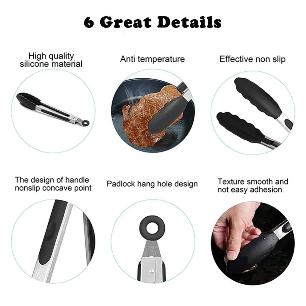 LMETJMA Premium Kitchen Tongs: BPA-Free Silicone Cooking Tongs (9 &amp; 12 Inch) – Non-Stick BBQ Grilling Locking Food Tongs (KC0253)