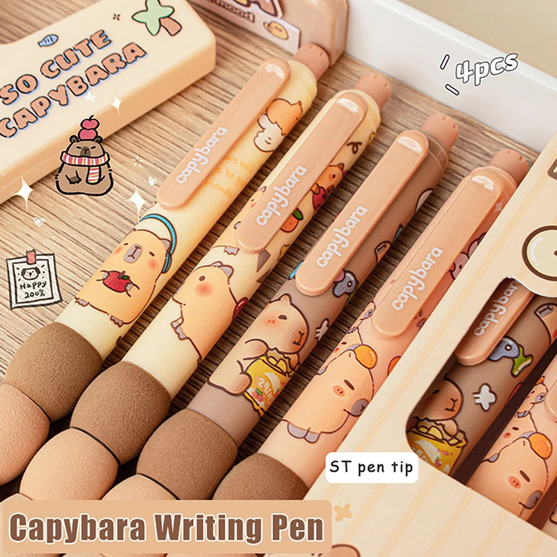 4pcs Kawaii Capybara Erasable Gel Pens - Quick-Drying Aesthetic Stationery