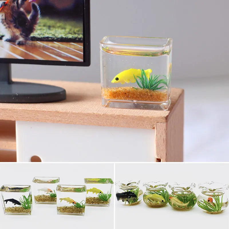 Miniature Fish Tank: Transparent Glass Acrylic Desk Ornament for Home and Office