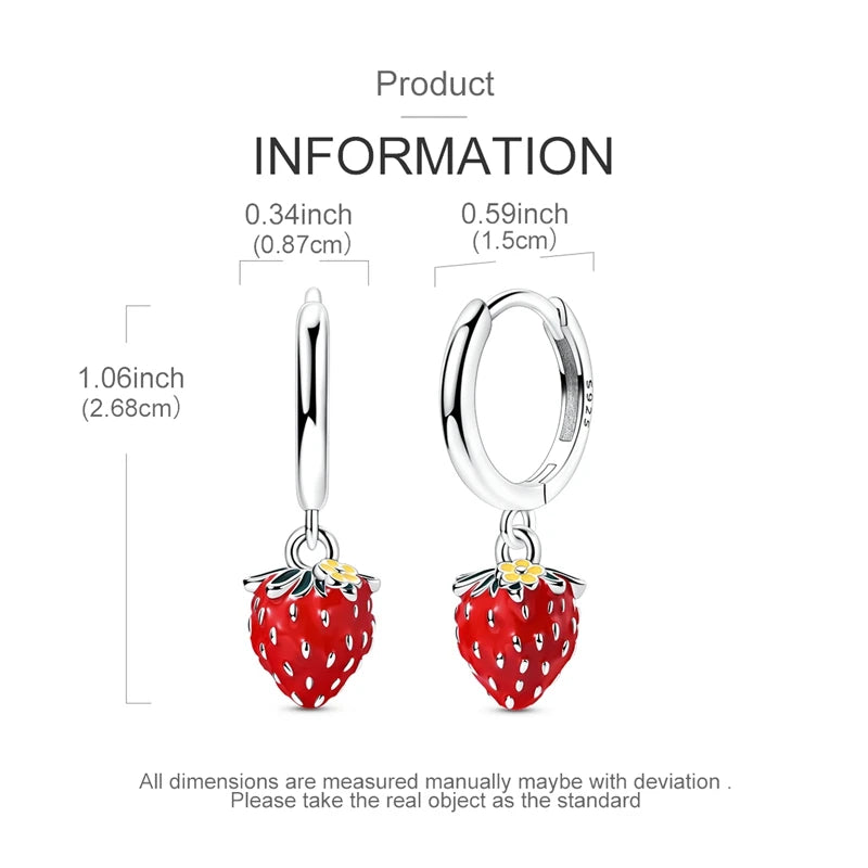 Original 925 Sterling Silver Fruit Hoop Earrings for Women, Cute Cherry Strawberry and Mushroom Charm Earrings, Fashion Jewelry Gift