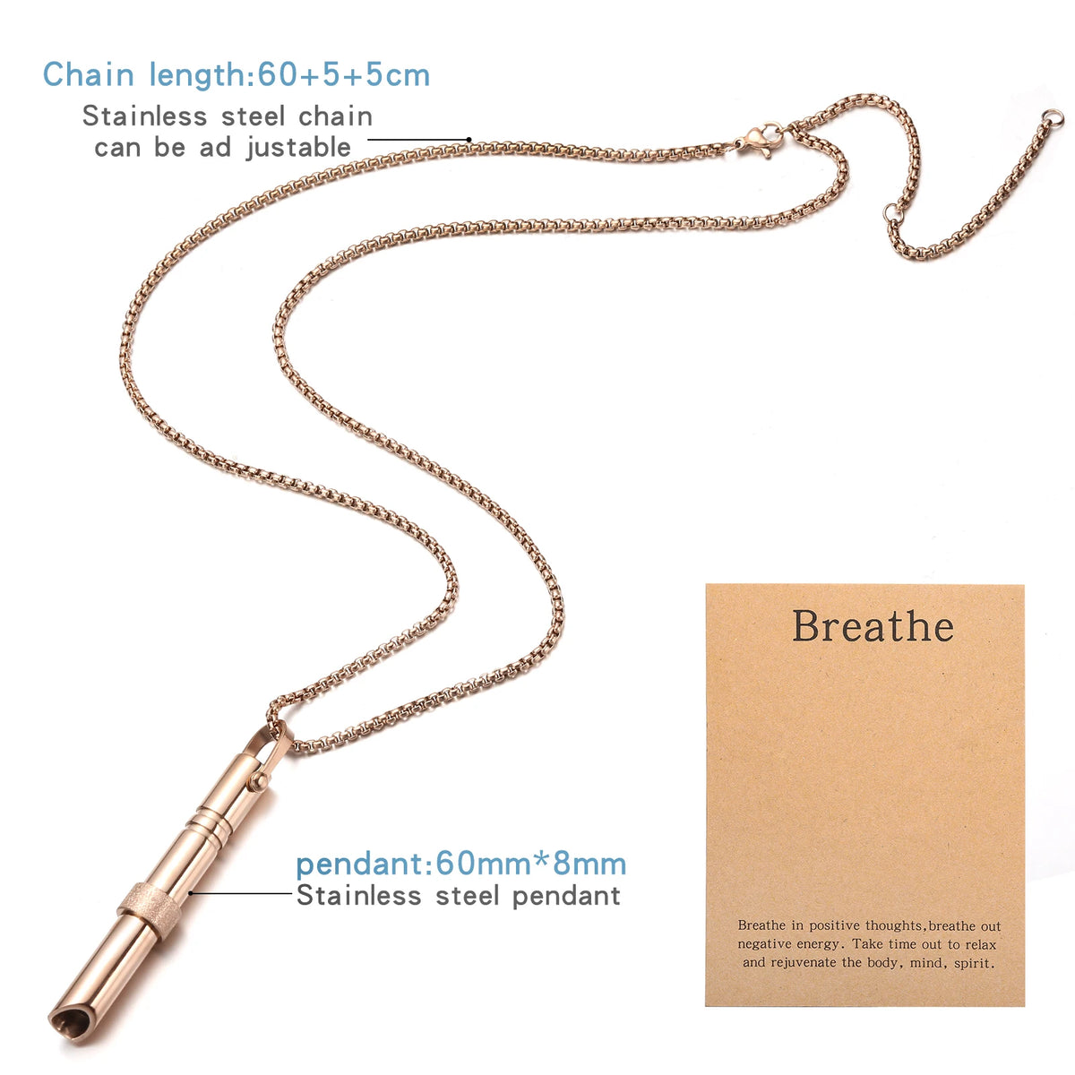 Mindfulness Breathing Necklace – Stainless Steel Stress Relief Pendant for Women and Men, Ideal for Anxiety Management