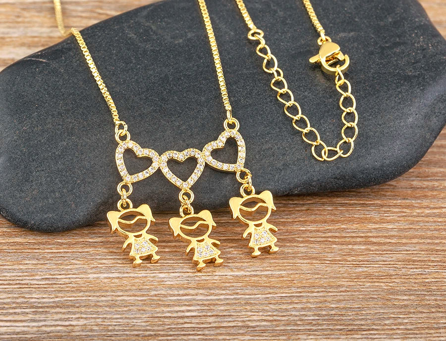 Nidin Gold-Plated Mom and Daughter Pendant Necklace with Cubic Zirconia, Elegant Mother's Day Jewelry Gift
