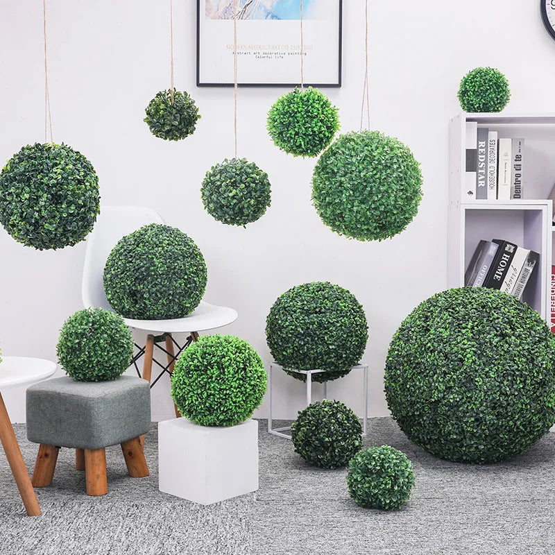 Artificial Green Plant Grass Ball - Simulated Boxwood Decoration for Home and Garden