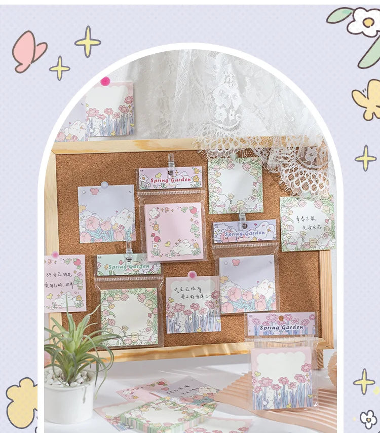 Mr. Paper 100pcs Square Memo Pad - Fresh Floral Decoration for Notes