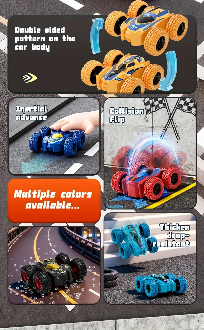 4-8 Pack 360° Stunt Cars for Kids, Friction-Powered Push-and-Go Toy Vehicles, Fun Gift for Toddlers