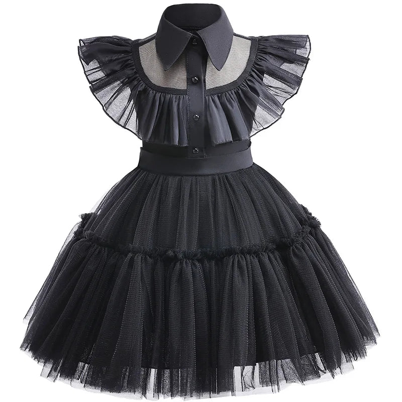 Toddler Girl Halloween Cosplay Dress – Wednesday Addams Black Goth Merlina Costume for Carnival and Performance