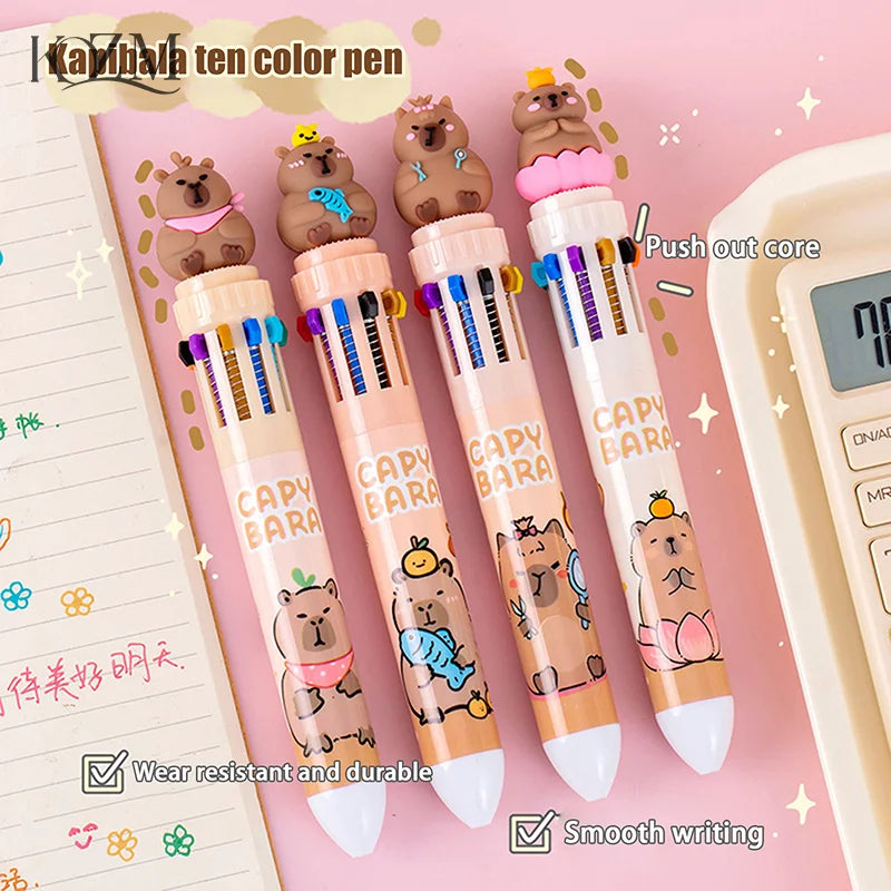 Cartoon Capybara 10-Color Ballpoint Pen - 0.5mm Gel Pen for School Supplies