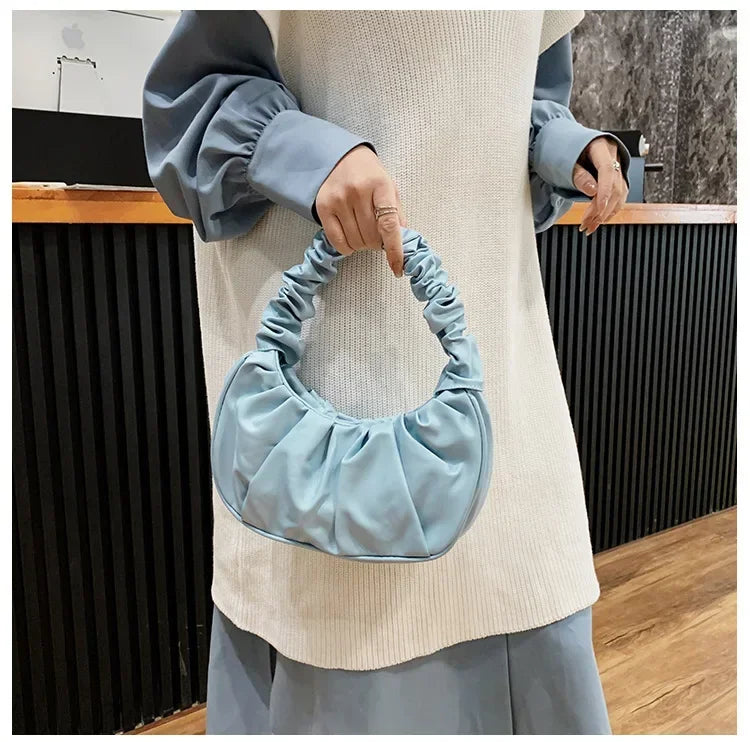 Fashion Pleated PU Cloud Handbags - Women&#39;s Armpit &amp; Shoulder Bags for Shopping