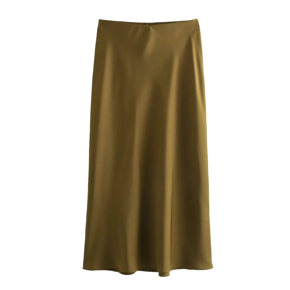 Women&#39;s Flowing Satin Midi Skirt: Vintage High-Waist Flared Hem Design