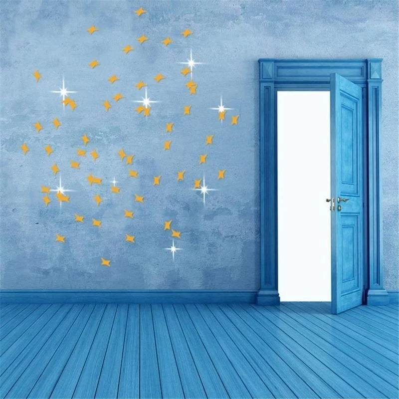 50Pcs 3D Star Shape Mirror Effect Wall Art Decals: Vogue Home Decor Stickers