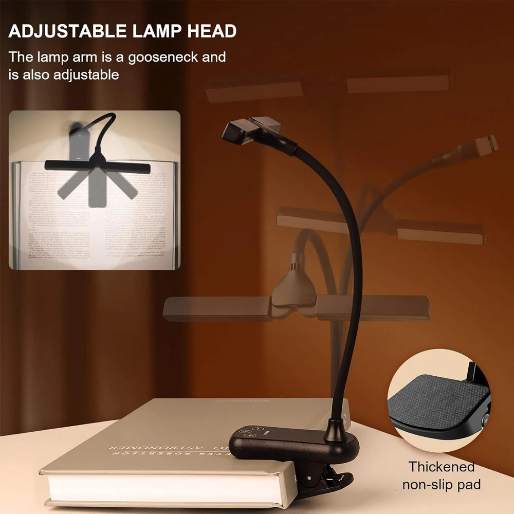 14 LED Clip-On Book Light - Dual Heads, 3 Colors, USB Rechargeable