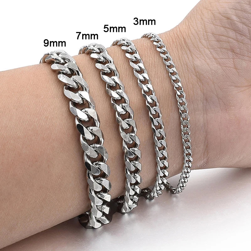 Trendy Cuban Chain Bracelet – Classic Stainless Steel for Men and Women, Available in 3/5/7/9mm Widths, Perfect Jewelry Gift