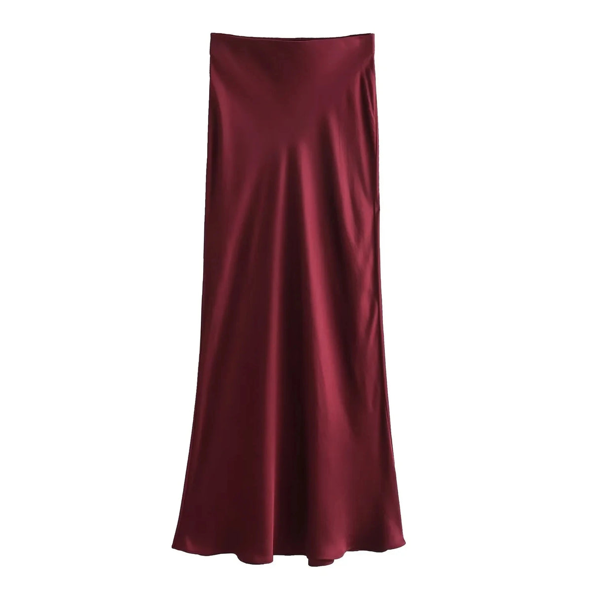 Women&#39;s Flowing Satin Midi Skirt: Vintage High-Waist Flared Hem Design