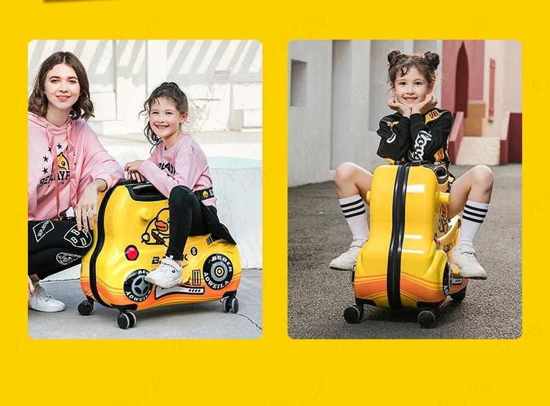 Children&#39;s Travel Bags - Middle Size Suitcase with Wheels, Little Yellow Duck Rolling Luggage Case