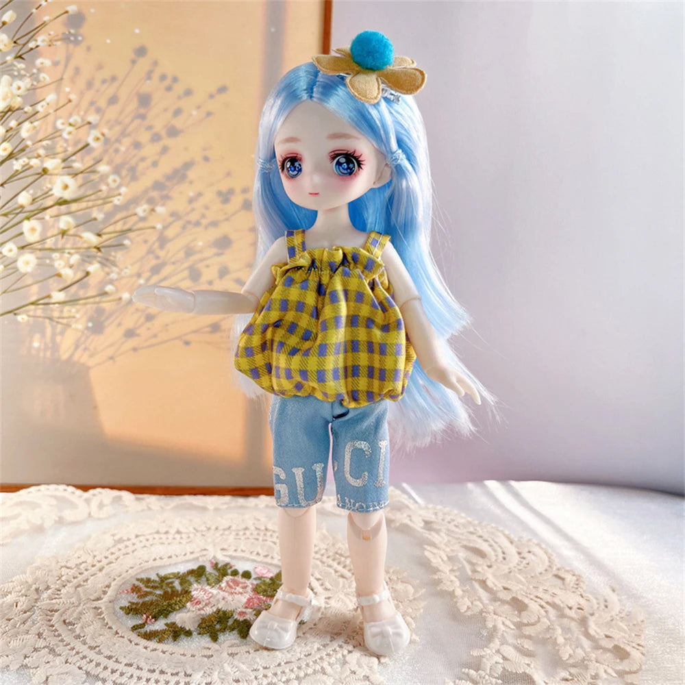 23cm BJD Doll with 3D Eyes and Movable Joints, DIY Dress-Up Doll with Clothes, Birthday Gift for Girls
