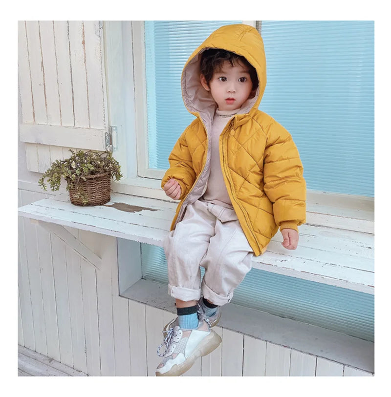 Spring New Children’s Down Jackets – Thick Warm Hooded Coats for Boys and Girls, Fashionable Outerwear for Ages 3-8 Years