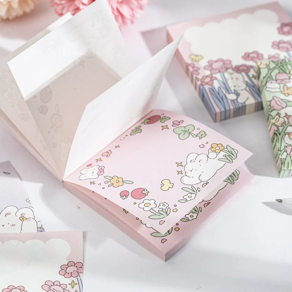 Mr. Paper 100pcs Square Memo Pad - Fresh Floral Decoration for Notes