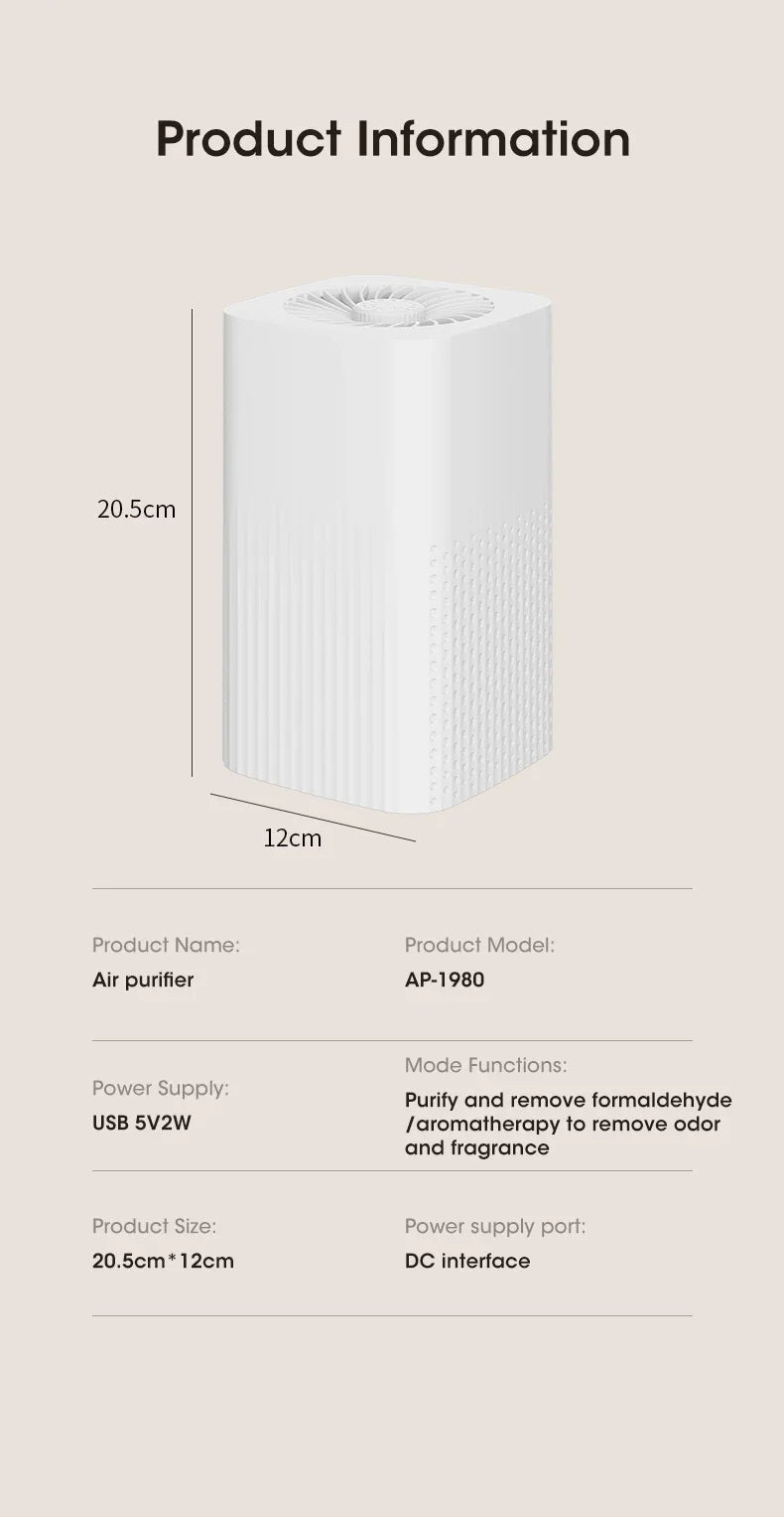 Smart Air Purifier - Negative Ion Generator with H12 HEPA Filter