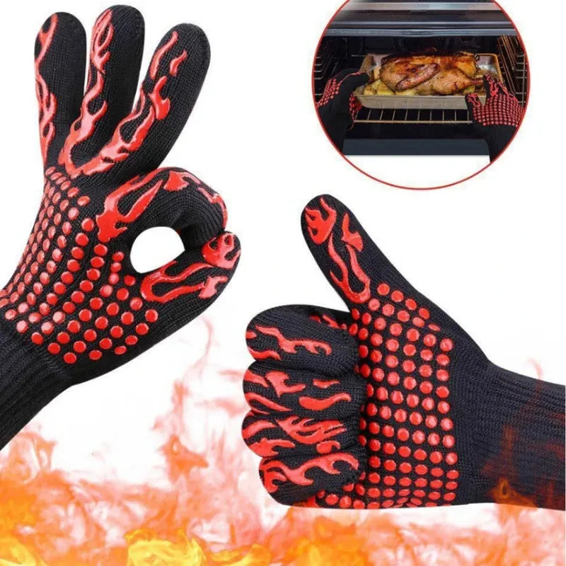 BBQ Gloves: High-Temperature Resistant Oven Mitts for 500-800 Degrees – Fireproof and Insulated