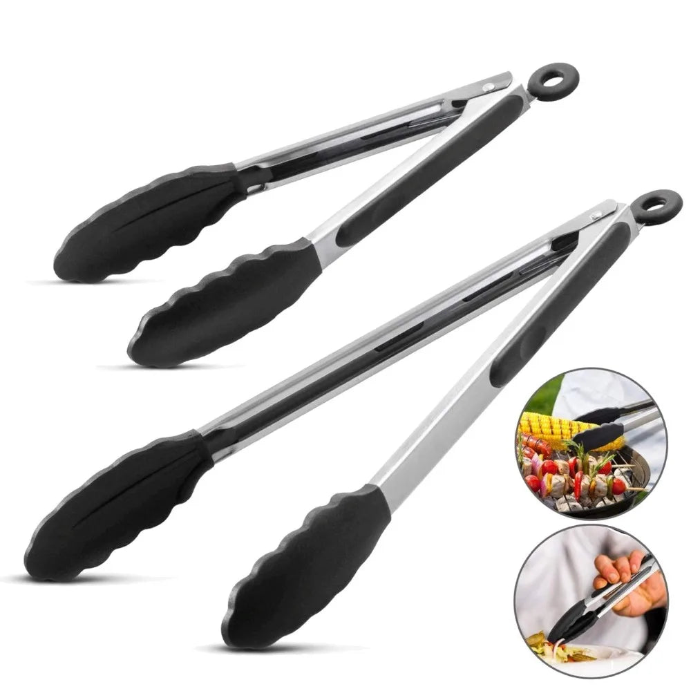 LMETJMA Premium Kitchen Tongs: BPA-Free Silicone Cooking Tongs (9 &amp; 12 Inch) – Non-Stick BBQ Grilling Locking Food Tongs (KC0253)