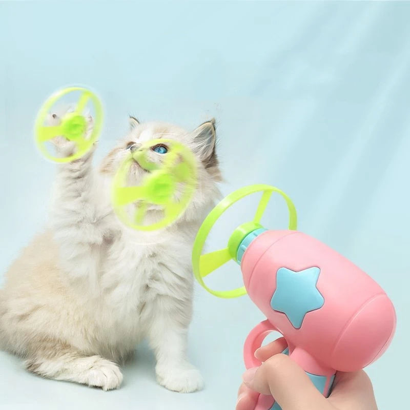 Interactive Cat Toy Set – 15 Flying Discs with Launcher for Fun &amp; Training