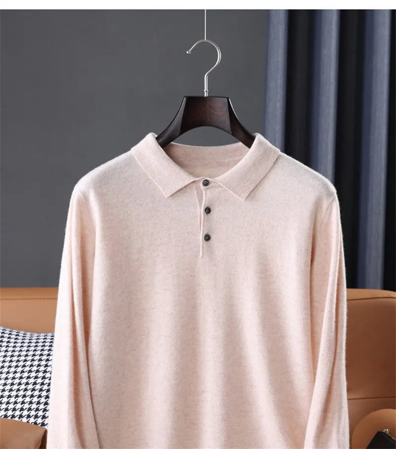 Soft Cashmere Sweater Men&#39;s Clothing Tops Autumn Winter Male Business Casual Polo Collar Knitted Pullover Spring