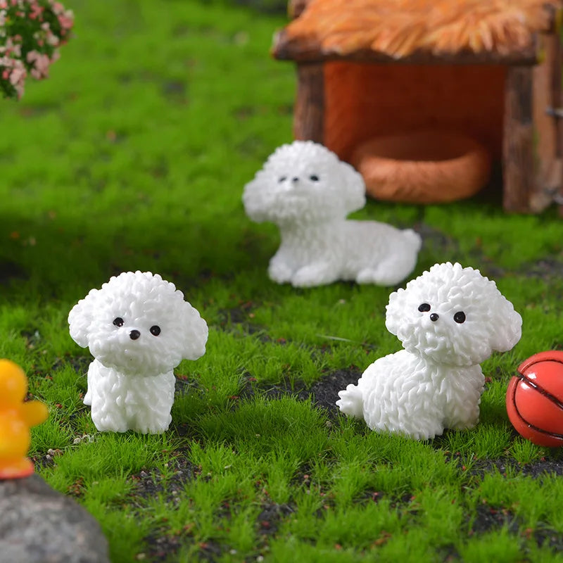 Mini Bichon Frise Dog Figurine: Cute Ornament for Fairy Garden and Home Decor