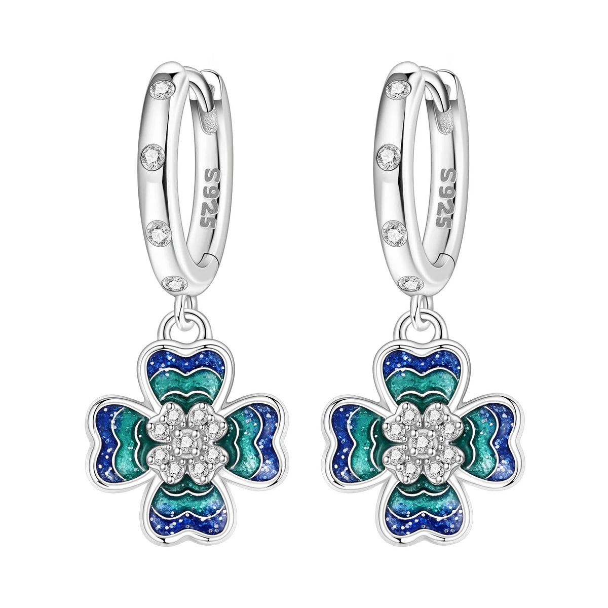 Original 925 Sterling Silver Pink Paw Print Earrings with Zircon, Heart Flower and Leaf Design, Elegant Women's Party Jewelry Gift