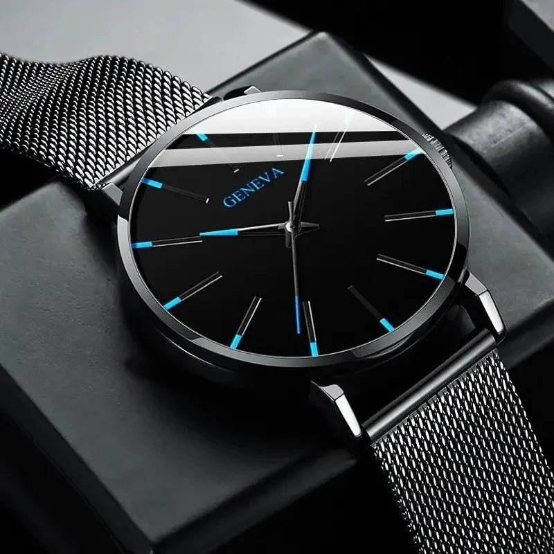 Minimalist Ultra-Thin Men&#39;s Quartz Watch – Stainless Steel Mesh Strap for Business &amp; Casual Style