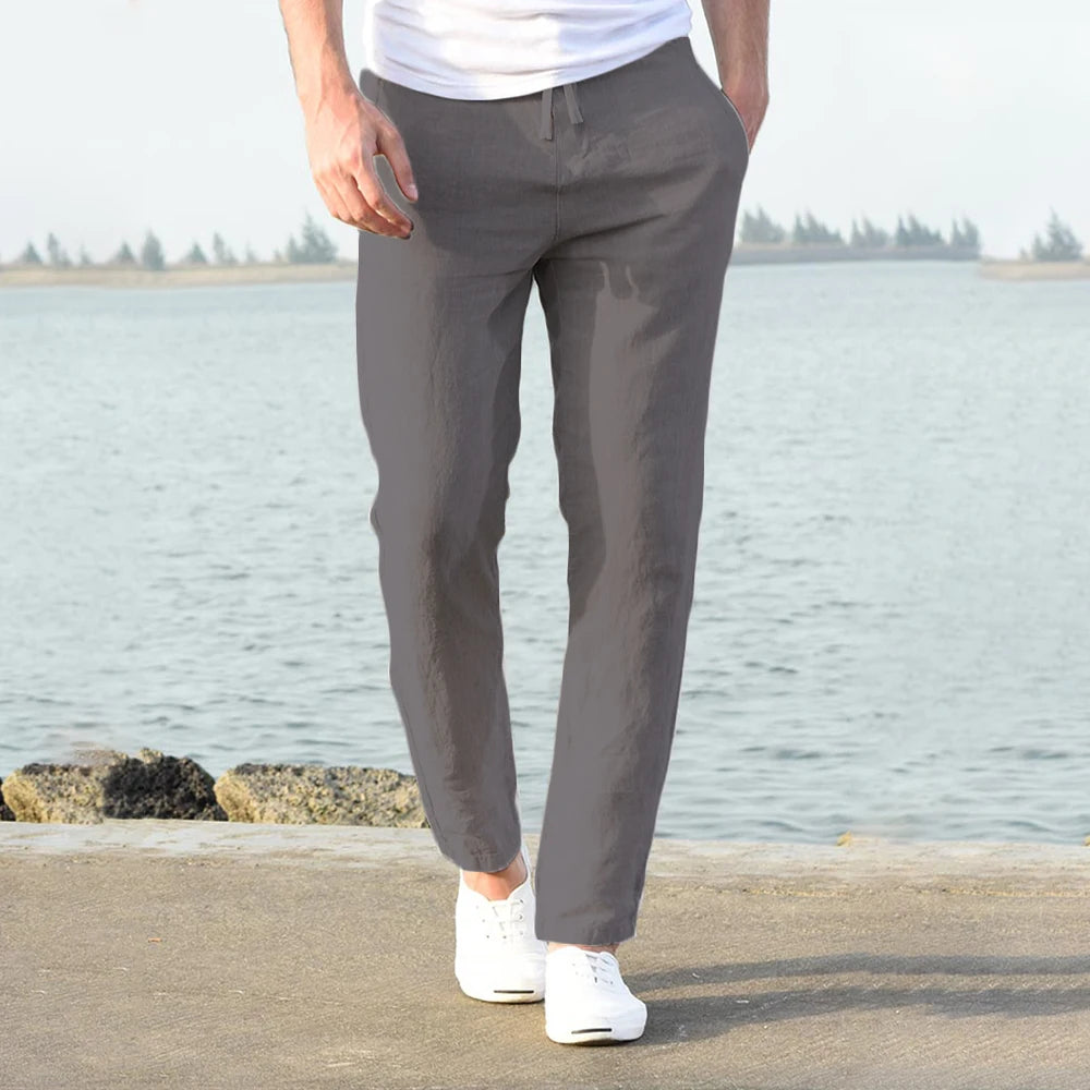 2023 Men&#39;s Cotton Linen Pants Male Autumn New Breathable Solid Color Linen Trousers Fitness Streetwear S-3XL