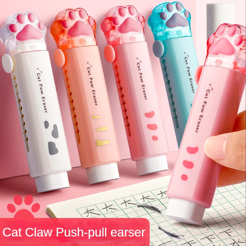 Kawaii Cat Paw Push-Pull Rubber Eraser - Creative Correction Tool for Students