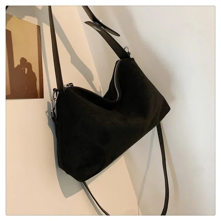 Suede Zipper Shoulder Bags - Fashionable Versatile Pillow Crossbody Bags for Women