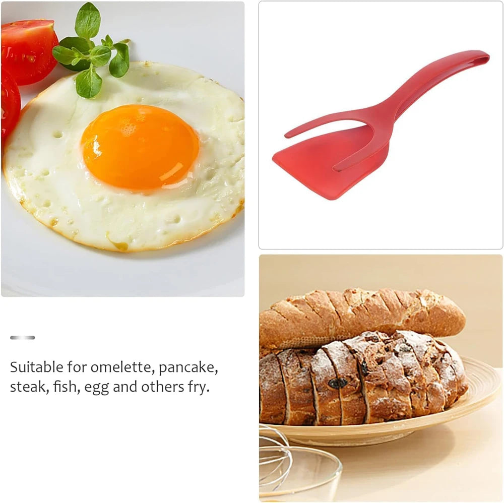 2-in-1 Grip Flip Spatula Tongs: Non-Stick Nylon Egg Flipper for Pancakes, Fish, French Toast, and Omelets