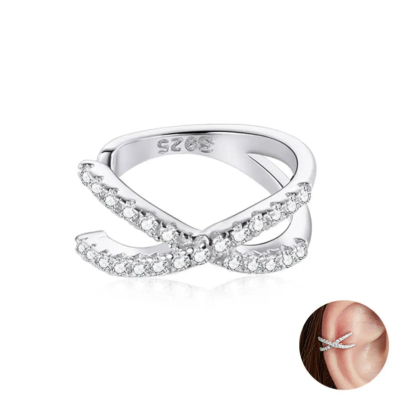 Silver CZ Ear Cuff for Women and Girls, Platinum-Plated Non-Piercing Clip Earring, Elegant Wedding Party Jewelry