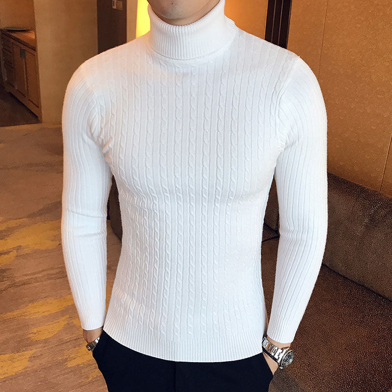 New Men&#39;s High Neck Sweater Solid Color Pullover Knitted Warm Casual Turtleneck Sweatwear Woolen Mens Winter Outdoor Tops