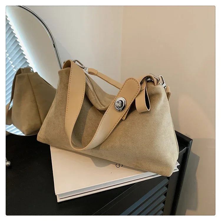 Suede Zipper Shoulder Bags - Fashionable Versatile Pillow Crossbody Bags for Women