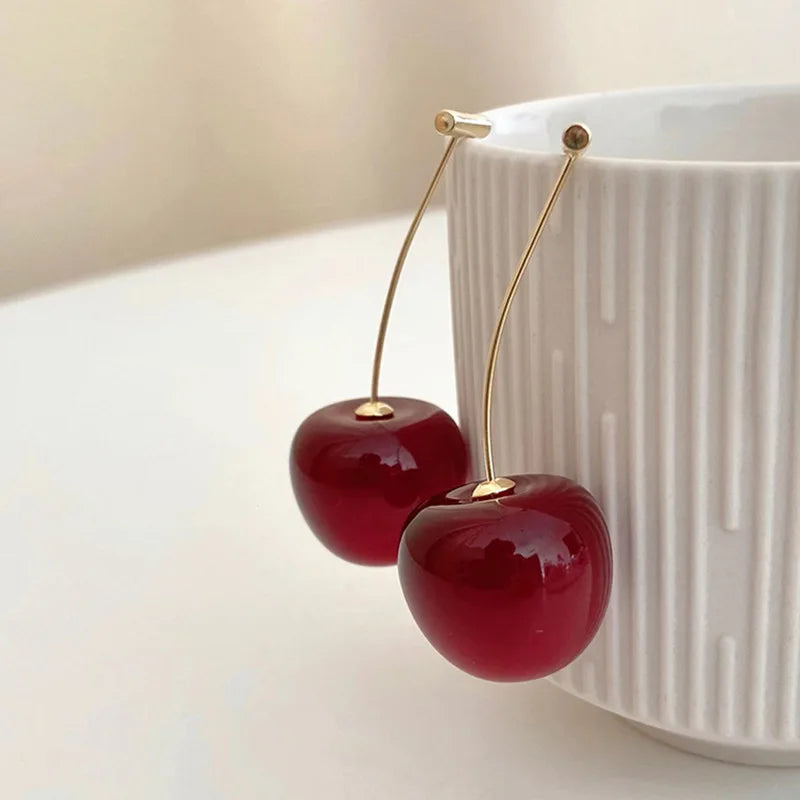 Sweet Red Cherry Earrings – Delicate Fruit Design Drop Dangle Earrings for Women, Perfect for Weddings and Parties