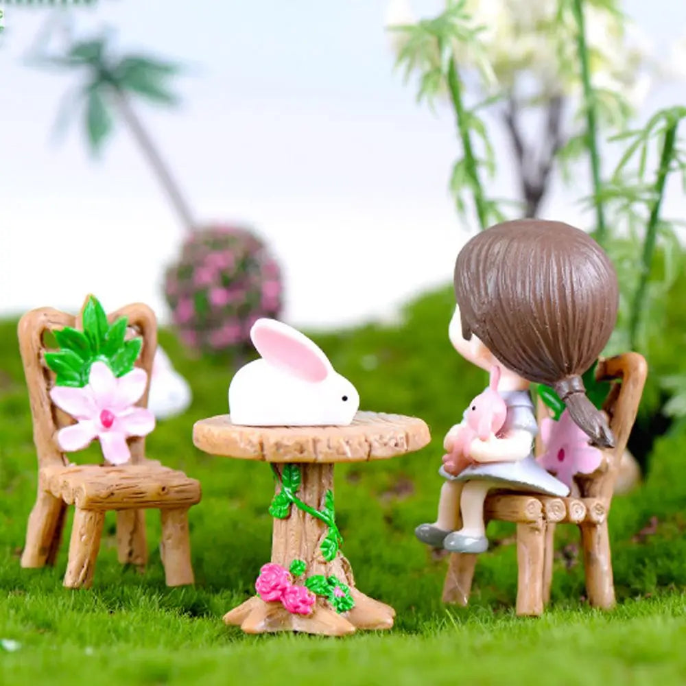 3pcs Miniature Table and Chairs Set - Fairy Garden Furniture for Dollhouses