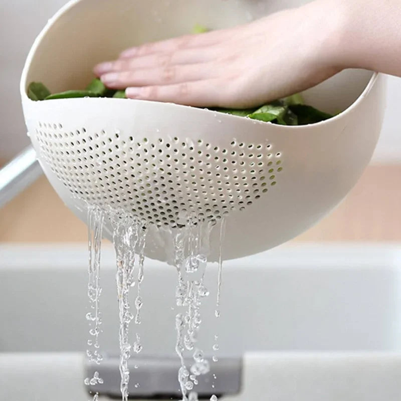 1PC Silicone Colander: Drain Basket with Handle for Washing Rice and Fruits