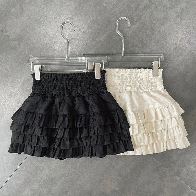 Streetwear Y2K Ruffled Mini Skirt: High Waist Lace A-Line Skirt for Summer Kawaii Fashion